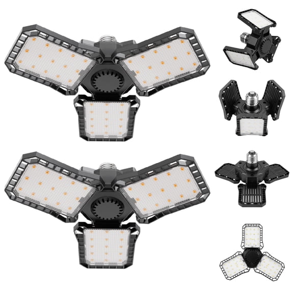 VOLIVO LED Garage Light,30W 3000 Lumen Ceiling Lights with 3 Adjustable Panels,E26,5000K Daylight Light Bulb Fixture LED Lights for Garage,Workshop,Warehouse,2pack