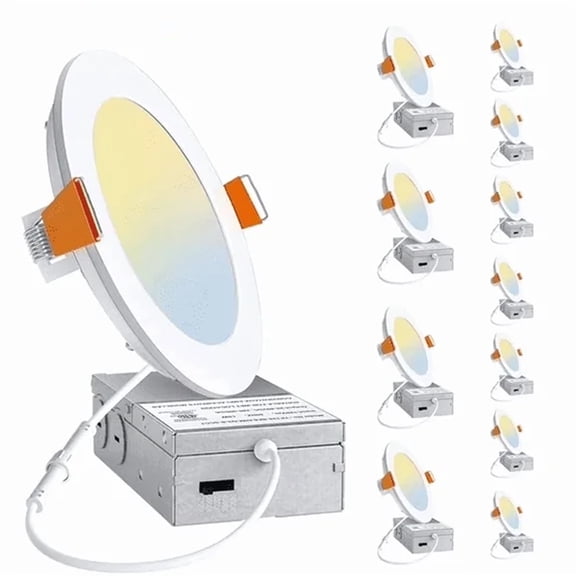 VOLIVO LED Recessed Ceiling Light Modern,6 inch 5CCT Ultra-Thin with Junction Box,2700K-5000K Selectable, Dimmable(12Pack),Decor, Lighting, Decoration