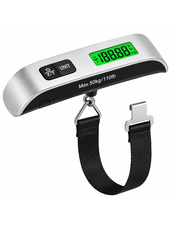 Digital Luggage Scale, 110lb/50kg Portable Suitcase Weight Scale with Built-in Temperature Sensor, 4 Switchable Units & Backlit LED Screen – Ideal for Luggage, Backpacks, Parcels