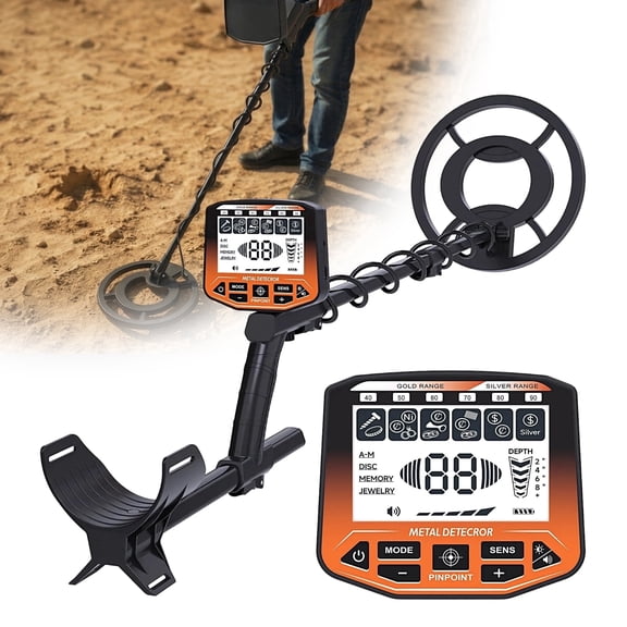 VOLIVO Metal Detector, Higher Accuracy Gold Detector with LCD - 5 Modes,10'' IP68 Coil, Adjustable Stem - Suitable for Beach and Backyard