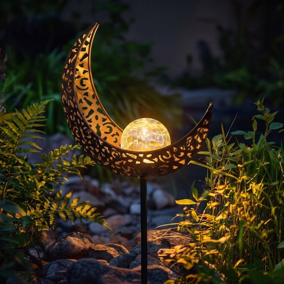 VOLIVO Moon Solar Lights Outdoor Garden Stakes, Waterproof Crackle Glass Metal Yard Lights for Lawn, Patio Accessories, Backyard Decor