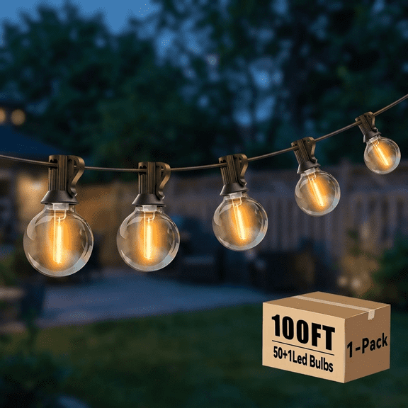 VOLIVO Outdoor String Lights, 100FT Warm White Hanging Lights, with 50 G40 Edison Vintage Bulbs, Waterproof & Connectable for Patio, Garden, Backyard