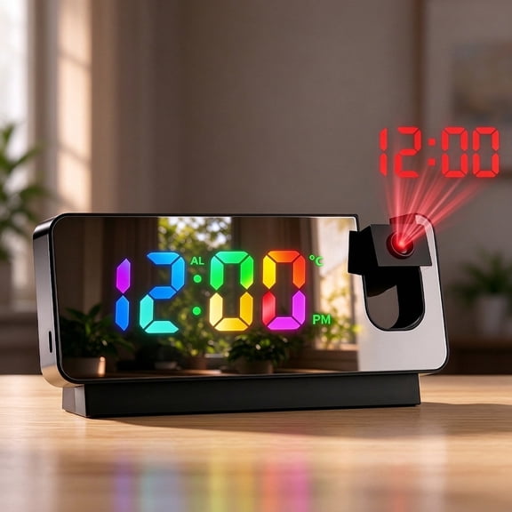 VOLIVO RGB Digital Projection Alarm Clock, 180° Rotatable Projector, LED Projection Clock for Bedroom Ceiling