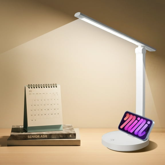 VOLIVO Rechargeable LED Desk Lamp, 3 Brightness Desk Lamp with 3 Light Modes, Touch Control, Wide Lamp Head with Phone Holder, for Home, Office, Study, Bedroom
