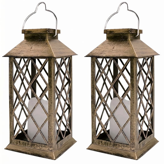 VOLIVO Set of 2 Outdoor Solar Lantern, Hanging Solar Lights for Outside Garden Decor with Flickering Flameless LED Candle