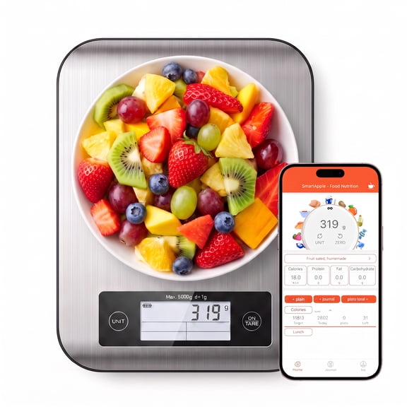 VOLIVO Smart Food Kitchen Scale, 11lb Digital Food Scale with Nutritional Calculator, Tracks Calories, Fat, Carbs, Protein & Works with App, for Healthy Eating & Meal Prep
