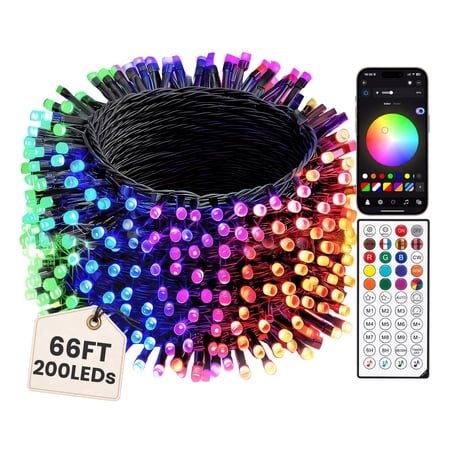 VOLIVO Smart RGB String Lights, 66FT Decorative Lights with 200 LEDs, App & Remote Control, Music Sync Color Changing Fairy Lights, Waterproof for Indoor,Outdoor, Yard, Party Decor