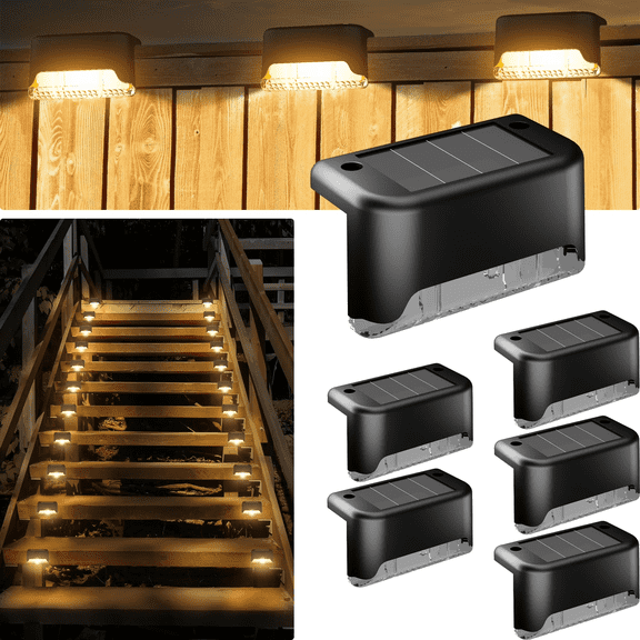 VOLIVO Solar Deck Lights Outdoor 6 Pack, Solar Step Lights Waterproof Led Solar lights for Outdoor Stairs, Step , Fence, Yard, Patio, and Pathway(Warm White)