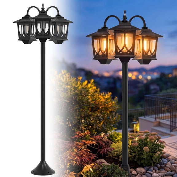 Volivo 73" Aluminum Solar Lamp Post Light, 3-Head LED Outdoor Lamp with Replaceable Bulbs, 3000K Warm White, Waterproof for Patio Porch