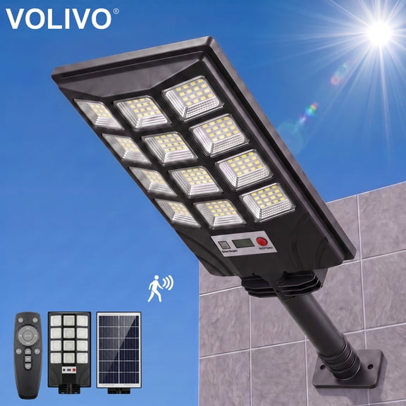 VOLIVO Solar Light 192 LEDs, 6500K 6700LM Flood Lights with Remote Control, Motion Sensor, IP65 Waterproof Street Light for Yard, Entryway, Garage, Porch