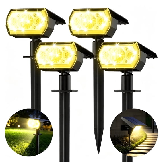 VOLIVO Solar Outdoor Lights, 64 LEDs, 3 Brightness Modes, Dusk to Dawn Sensor, Waterproof, Decorative for Yard Patio Garden Walkway, 4 Pack,Warm White