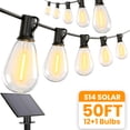 thumbnail image 1 of VOLIVO Solar Outdoor String Lights, 50FT S14 String Lights with 12 Bulbs, Waterproof & Shatterproof, for Porch, Backyard, Holiday, 1 of 7