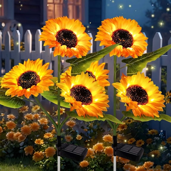VOLIVO 2 Pack Solar Sunflower Lights, Waterproof Outdoor Solar Stake Lights for Yard, Pathway, Patio, Porch, Garden, Outdoor Decor
