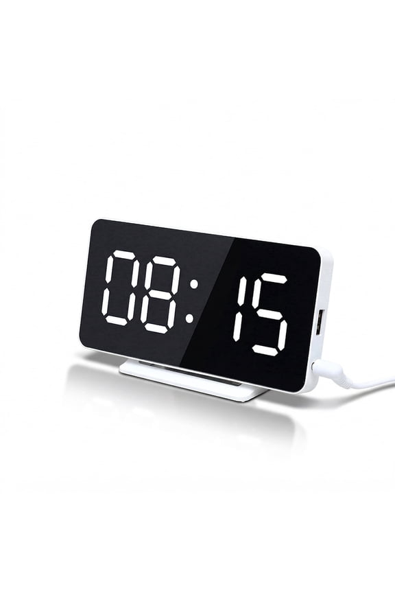 Digital Alarm Clock, USB Charging, Dual Alarms, Dimmable Backlight, Mirror Function, Snooze, Date and Temp Display for Bedroom