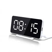 VOLIVO Digital Alarm Clock, USB Charging, Dual Alarms, Dimmable Backlight, Mirror Function, Snooze, Date and Temp Display for Bedroom