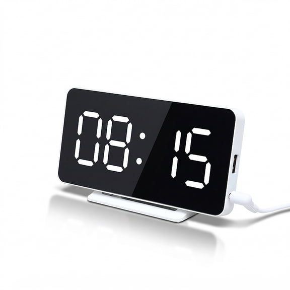VOLIVO USB Charging Digital Clock for Bedroom, 2 Alarms Clock with Memory Function, Dimmable, Time, Date, Temp, Backlight and Mirror Function, 5-Minute Snooze for Kids Elderly Deep Sleepers