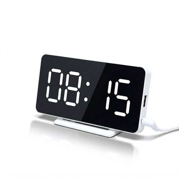 VOLIVO USB Charging Digital Clock for Bedroom, 2 Alarms Clock with Memory Function, Dimmable, Time, Date, Temp, Backlight and Mirror Function, 5-Minute Snooze for Kids Elderly Deep Sleepers