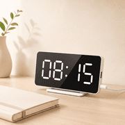 VOLIVO Digital Alarm Clock, USB Charging, Dual Alarms, Dimmable Backlight, Mirror Function, Snooze, Date and Temp Display for Bedroom