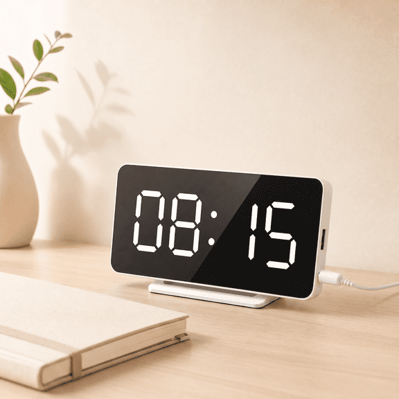 VOLIVO Digital Alarm Clock, USB Charging, Dual Alarms, Dimmable Backlight, Mirror Function, Snooze, Date and Temp Display for Bedroom