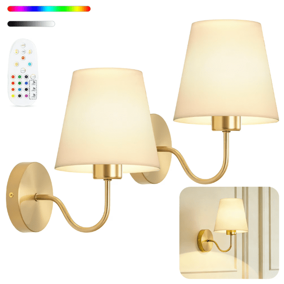 VOLIVO Wall Sconces Set of 2, 3 Color Temperatures & RGB, Cordless Rechargeable Warm Lights with Remote Control for Home Decor