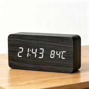 VOLIVO Wooden Digital Alarm Clock - USB & Battery Operated, 3 Loud Alarms, Sound Control, Dimmer, Temperature, 12/24H, for Heavy Sleepers & Bedrooms,Black