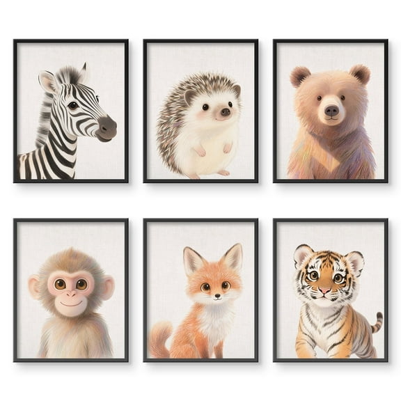 VOLIX 12x16''Baby Animal Canvas Wall Art Kids Canvas Wall Art Animal Prints Set of 6