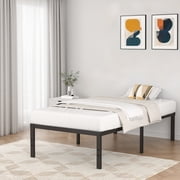 VOLIX 16" Black Metal Bed Frame Headboard Compatible Platform Bedframe, Twin