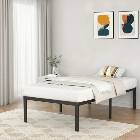 VOLIX 16" Black Metal Bed Frame Headboard Compatible Platform Bedframe, Twin