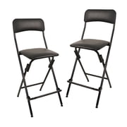 VOLIX 38 Vinyl-Padded Folding Chair Counter Height Stool Chair Folding Bar Stools - Set of 2, Black