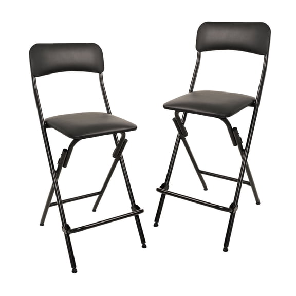 VOLIX 38'' Vinyl-Padded Folding Chair Counter Height Stool Chair Folding Bar Stools - Set of 2, Black