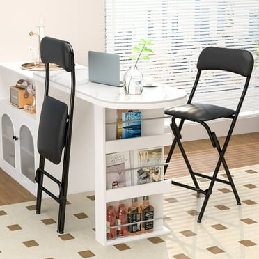 VOLIX 38'' Vinyl-Padded Folding Chair  Counter Height Stool Chair Folding Bar Stools - Set of 2, Black