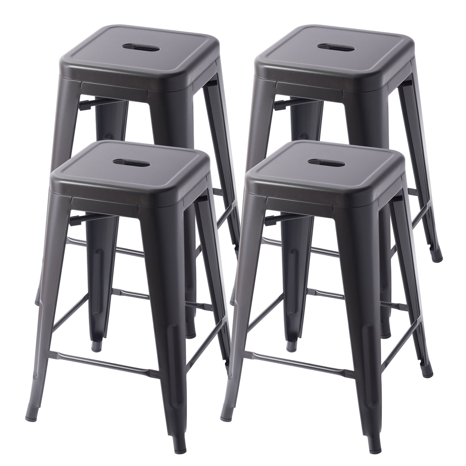 VOLIX 24inches Black Stackable Metal Bar Stool Backless Indoor-Outdoor Counter Stools Set of 4