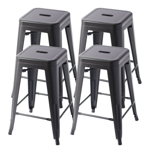 VOLIX 24inches Black Stackable Metal Bar Stool Backless Indoor-Outdoor Counter Stools Set of 4