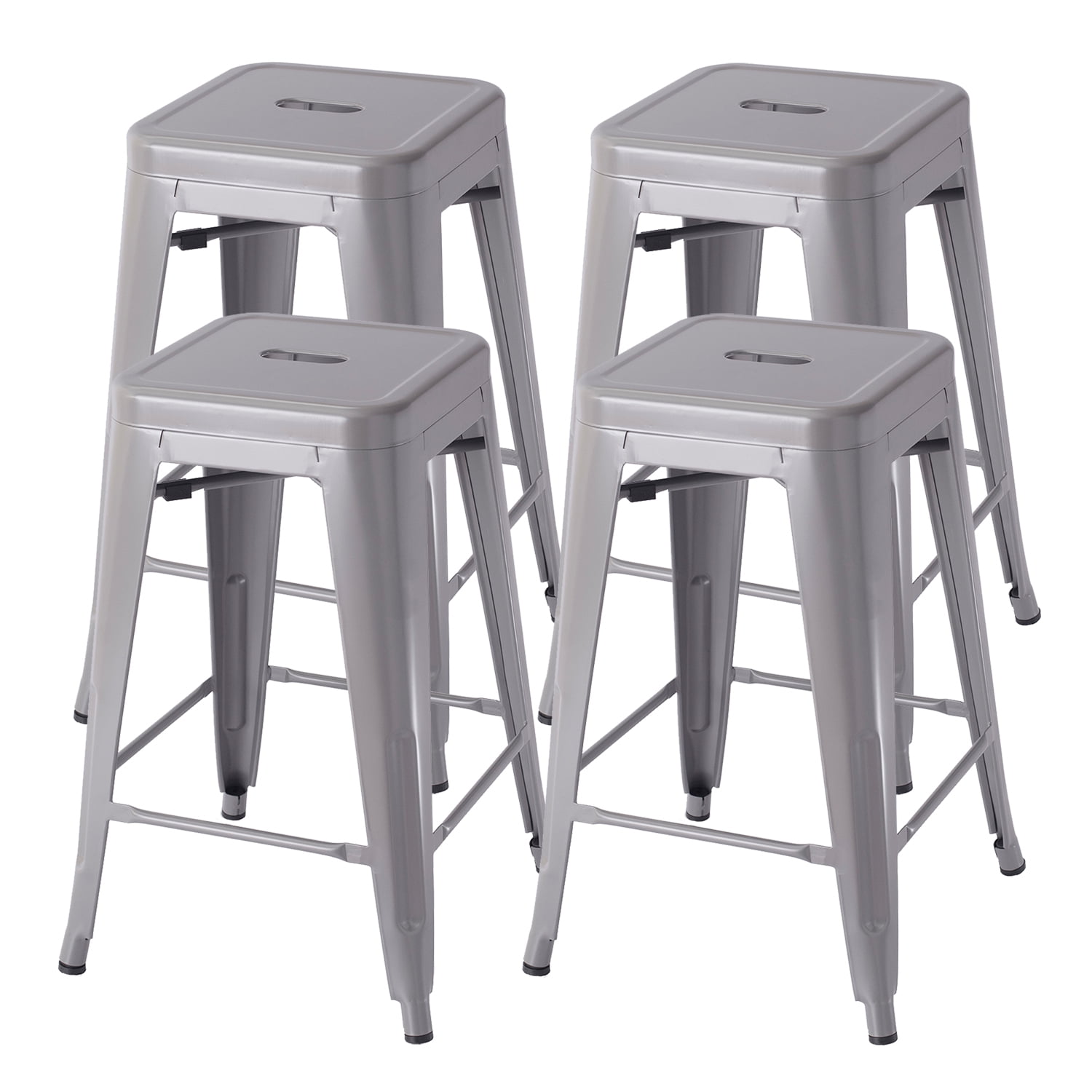 VOLIX 24inches Gray Stackable Metal Bar Stool Backless Indoor-Outdoor Counter Stools Set of 4