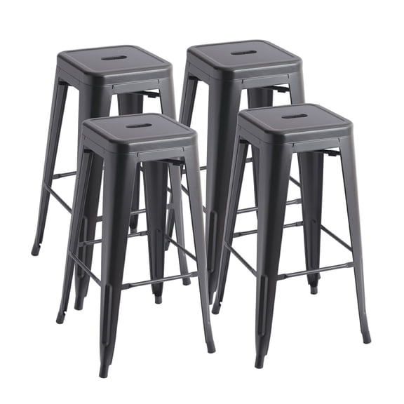 VOLIX 30" Metal Bar Stool, Counter Height Barstools, Indoor Outdoor Stackble Backless Stools, Black Set of 4