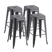 VOLIX 30" Metal Bar Stool, Counter Height Barstools, Indoor Outdoor Stackble Backless Stools, Black Set of 4