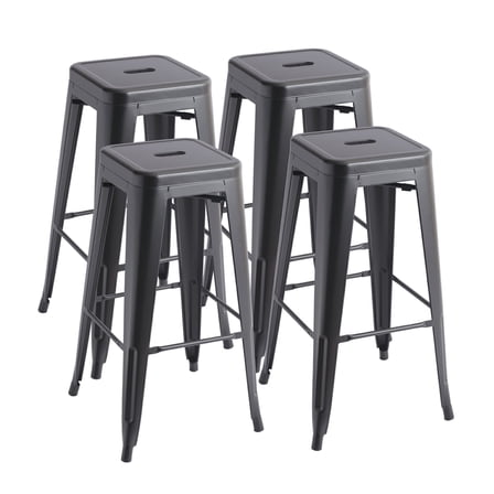 VOLIX 30inches Black Stackable Metal Bar Stool Backless Indoor-Outdoor Counter Stools Set of 4