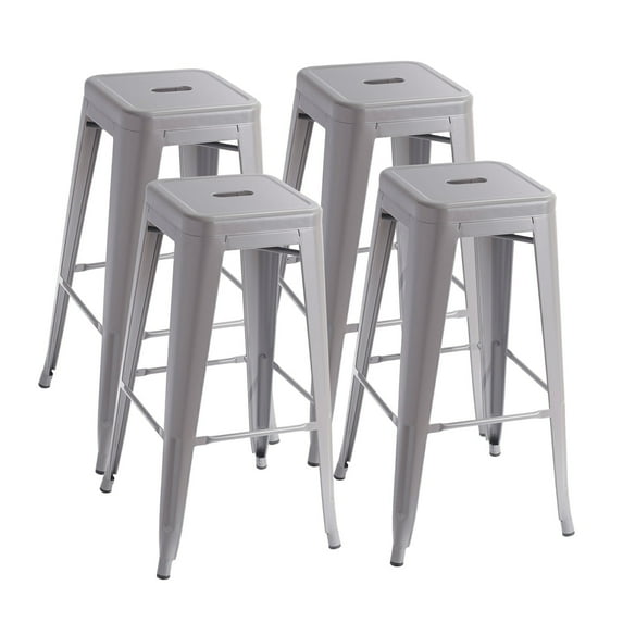 VOLIX 30inches Gray Stackable Metal Bar Stool Backless Indoor-Outdoor Counter Stools Set of 4