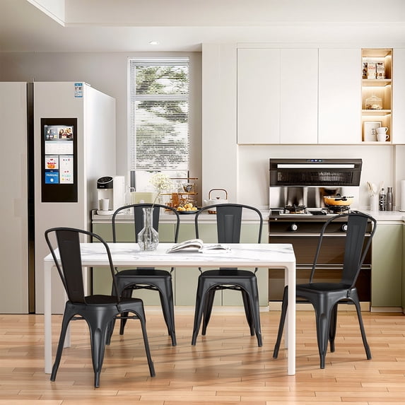 VOLIX 33'' Black Metal Dining Chair Stackable Indoor Industrial Chair (Set of 4)