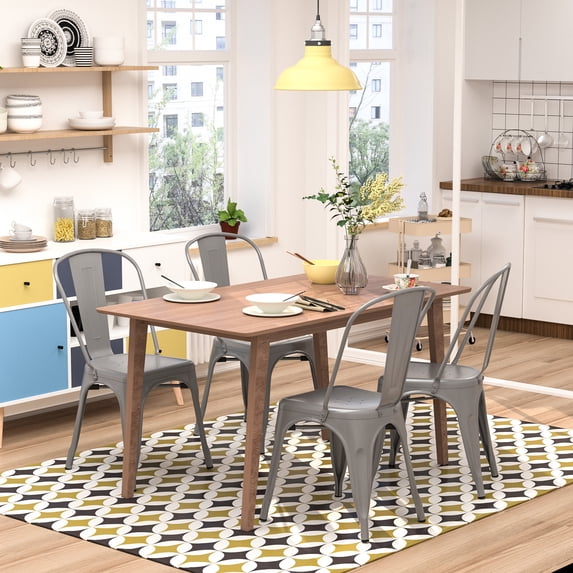 VOLIX 4-Pack 33'' Black Metal Dining Chair Stackable Dining Chair, Set of 4