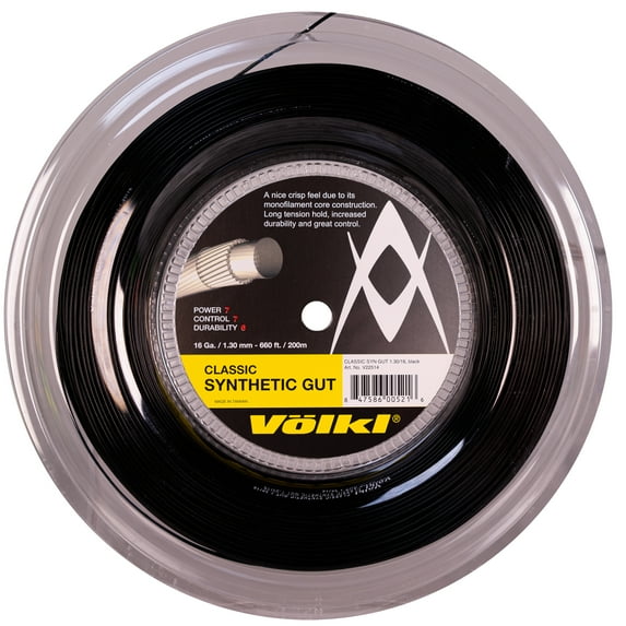 VOLKL Classic Synthetic Gut | Tennis Racquet String | All Around | Nylon-based Center Core (Black, 16, Reel)