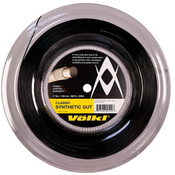 VOLKL Classic Synthetic Gut | Tennis Racquet String | All Around | Nylon-based Center Core (Black, 17 Gauge, Reel)