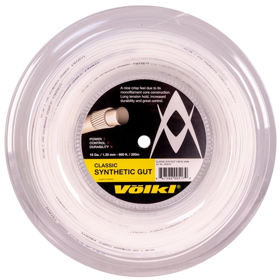 VOLKL Classic Synthetic Gut | Tennis Racquet String | All Around | Nylon-based Center Core (White, 16, Reel)