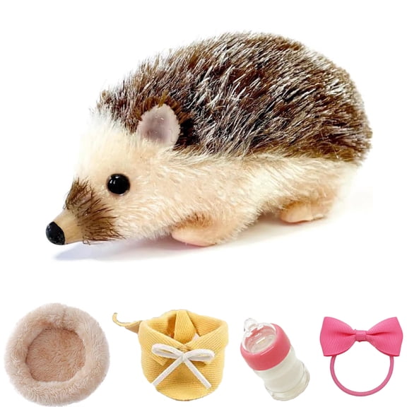 VOLOBE 5 Inches Silicone Hedgehog, Realistic Silicone Animal as Silicone Piglet Companion with Sleeping Pad Accessories for Kids Boy Girl Birthday Handmade Gift (Brown Hedgehog)