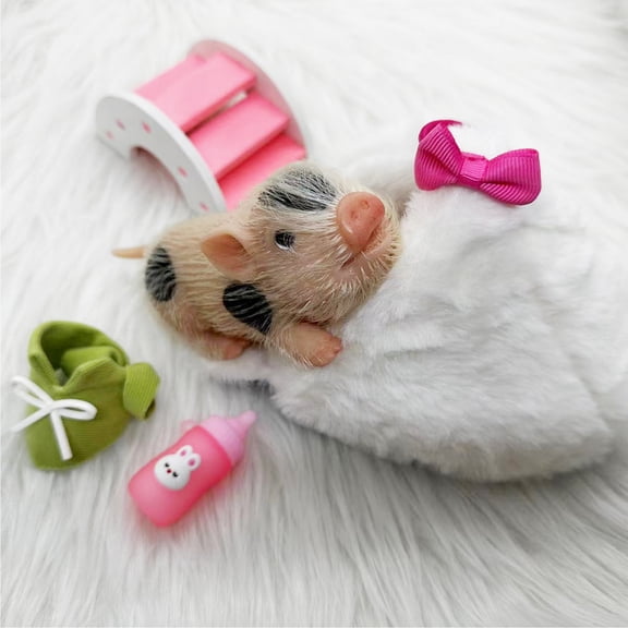 VOLOBE 5 Inches Silicone Piglet, Handmade Silicone Pig Soft Lifelike Cute, Silicone Piglet Accessories Included for Kids Christmas Gift(Tony)