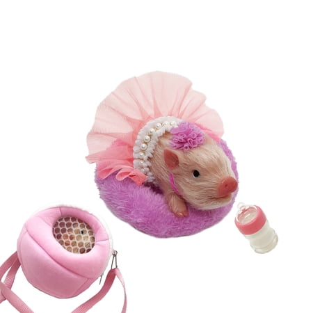 VOLOBE Silicone Piglet with Pink Portable Carrier Bag, 5 Inches Realistic Piglet with Sleeping Pad Accessories for Kids Boy Girl Christmas Birthday Gift(Dora with Bag)