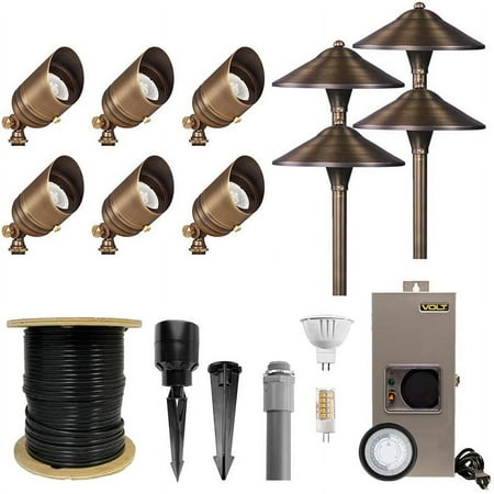VOLT Brass Landscape Lighting Kit (6 Spotlights, 4 Path Lights)