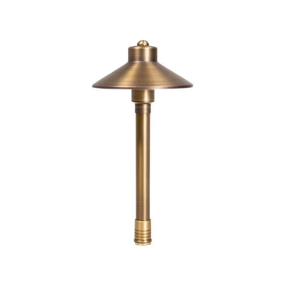 VOLT Flat Hat 12V Brass Mini Path Light (7" Shade, 15" Tall) with LED Bulb