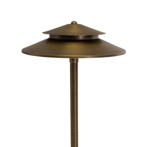 VOLT Stratum 12V Brass 2-Tier Path Light (12" Shade, 25" Tall) with Bulb