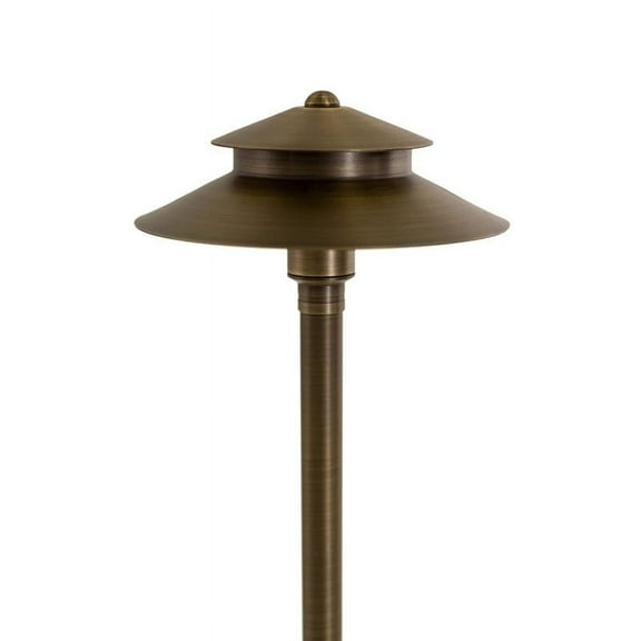 VOLT Stratum 12V Brass 2-Tier Path Light (9" Shade, 25" Tall) with Bulb